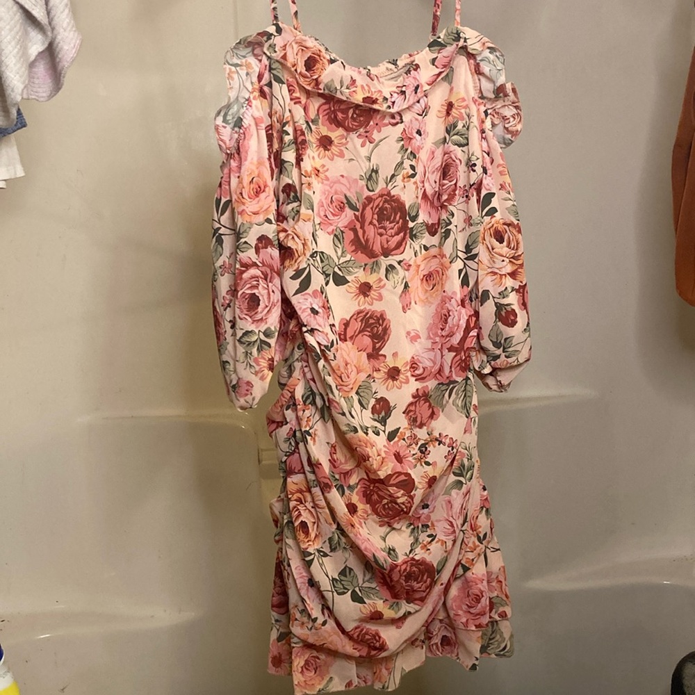 Pink floral dress with bell sleeves